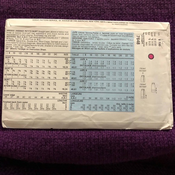 Vogue Pattern  7648  midi maxi skirt  sz 20 22 24 - Picture 3 of 6